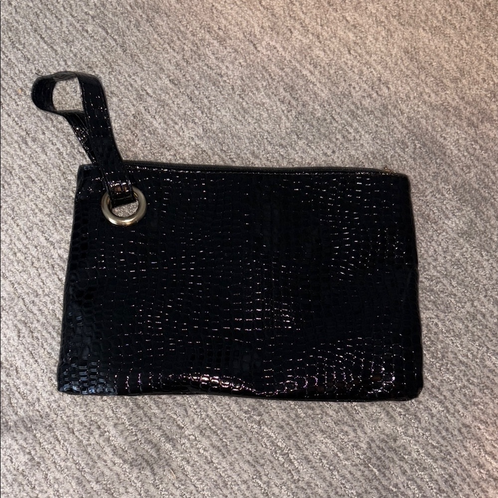 Black Crocodile Embossed Wristlet